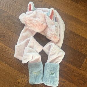 Pink and Blue Kids Furry Scarf Hat with Ears
